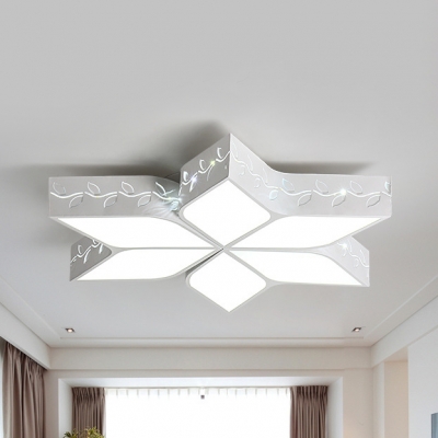Leaf Shaped LED Flush Ceiling Light Kids Metal Ceiling Lamp in Warm/White/Stepless Dimming/Third Gear for Bedroom