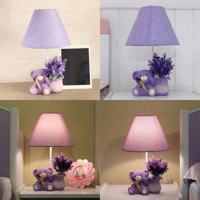 Lovely Lavender Bear Reading Lamp 1 Light Fabric Desk Light in Purple for Girl Birthday Gift
