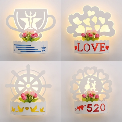 Lovely White Sconce Light Flower/Rudder/Tree/Trophy Acrylic Wall Light in Warm for Bedroom