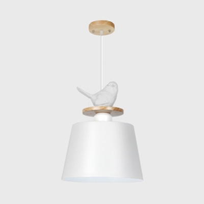 Macaron Loft Bucket Pendant Light with Bird Aluminum One Light Black/Gray/White Hanging Light