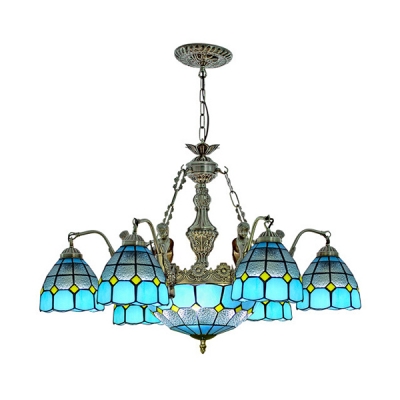 

Mediterranean Style Dome Chandelier Glass 7 Lights Hanging Light with Mermaid for Living Room, HL529495