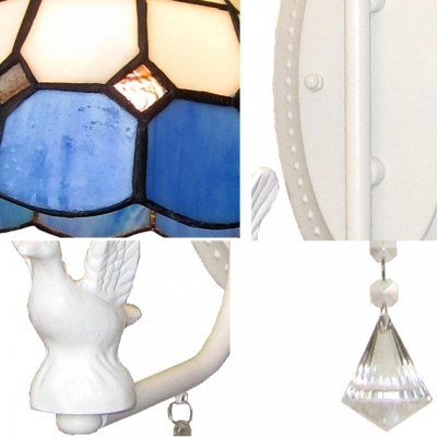 Mediterranean Stylish Dome Wall Light 1 Head Glass Wall Sconce with Crystal & Swan in White for Hallway