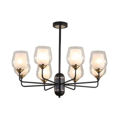 Metal Glass Bud Pendant Lamp 3/6/8 Lights Traditional Suspension Light in Black for Study Room