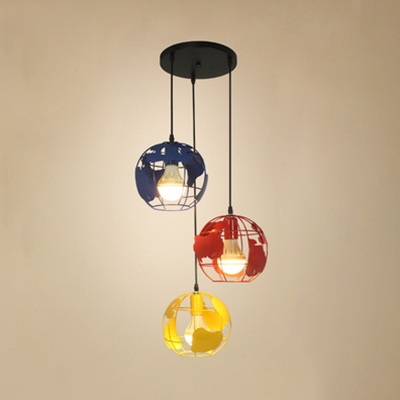 Metal Globe Cage Pendant Light Kitchen 3 Lights Creative Linear/Round Canopy Suspension Light