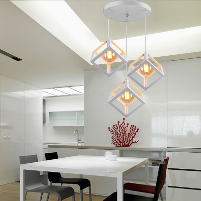 Metal Square Cage Ceiling Light Dining Room Kitchen 3 Lights