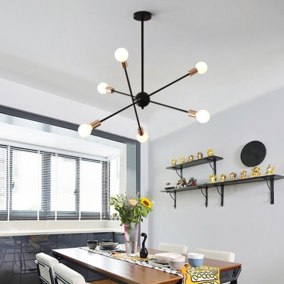 Metal Starburst Pendant Lamp 6/8 Lights Simple Stylish Chandelier in Black/White for Bedroom