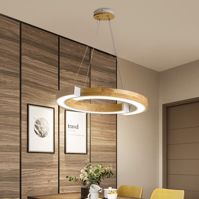 Modern 2 Half-Ring Pendant Light Wood Metal Black/White Ceiling Pendant with Black/White Lighting for Office