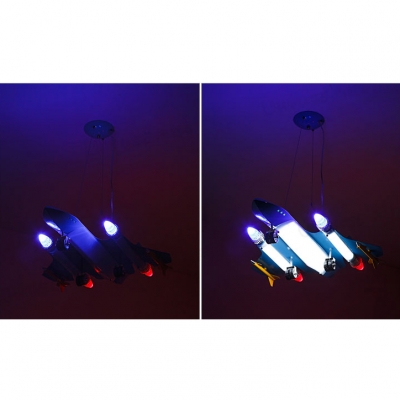 Modern Light Blue Pendant Light Airplane Shape Metal Hanging Light for Boys Bedroom Teen