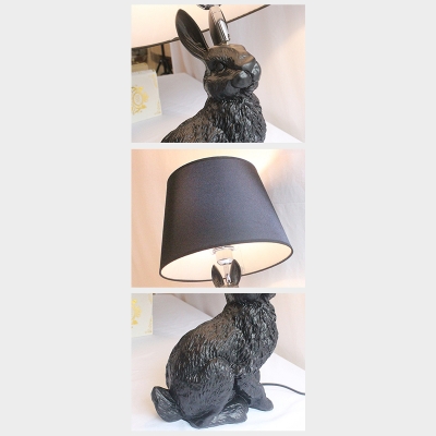 Modern Style Tapered Desk Lamp with Rabbit 1 Light Fabric Reading Light in Black for Bedroom