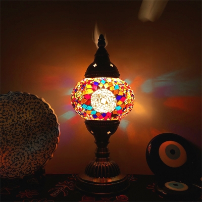 Moroccan Blue/Multi-Color/Pink Table Light Trophy Shape 1 Light Glass Reading Light for Cafe
