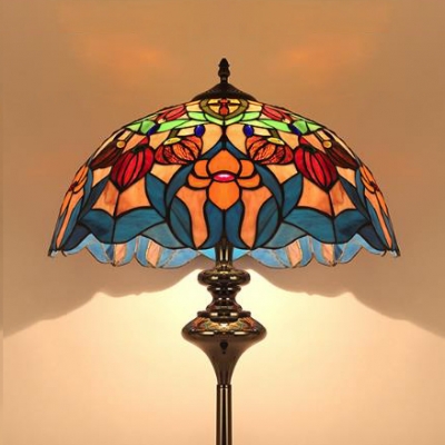 Multi Color Domed Floor Lamp Tiffany Antique Glass Metal Floor Light for Villa Hotel Living Room