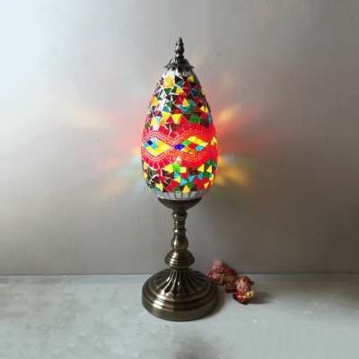Multi-Color Teardrop Table Lamp 1 Light Moroccan Mosaic Glass Plug-In Table Light for Restaurant