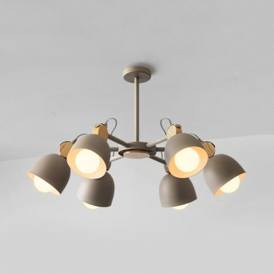 Nordic Style Dome Chandelier Rotatable Metal 6 Lights Blue/Gray/Khaki Pendant Light for Living Room