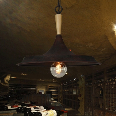 One Light Barn Shade Pendant Light Industrial Metal Suspension Light in Rust for Cafe