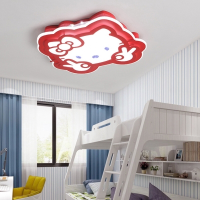 Kitty LED Ceiling Mount Light Cartoon Acrylic Flush Light in Warm/White for Girl Bedroom