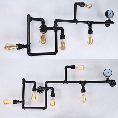 Retro Loft Bare Blue Wall Light Metal 5 Heads Black Wall Lamp with Water Pipe for Bar Cafe
