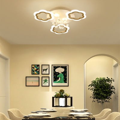 Romantic LED Semi Ceiling Mount Light Petal 3/5/7 Heads Acrylic Ceiling Lamp with Crystal in Warm/White for Room