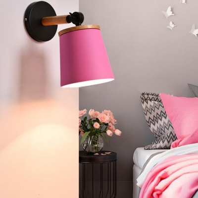 Simple Style Bucket Wall Light Metal 1 Light Macaron Color Rotatable Wall Sconce for Living Room