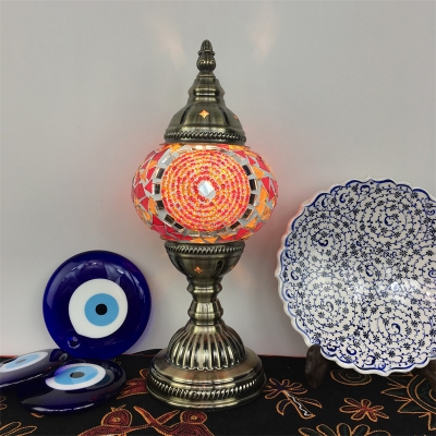 Single Head Globe Table Light Turkish Stained Glass Desk Light in Brass for Living Room