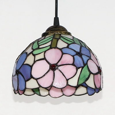 Stained Glass Plum Blossom Hanging Light Kitchen One Light Antique Style Ceiling Lamp