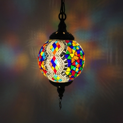 Stained Glass Spherical Ceiling Lamp 1 Light Moroccan Hanging Light for ...