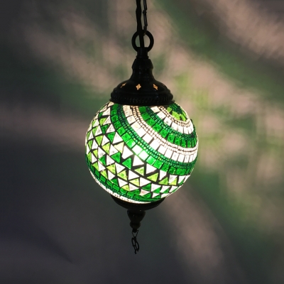 Stained Glass Spherical Ceiling Lamp 1 Light Moroccan Hanging