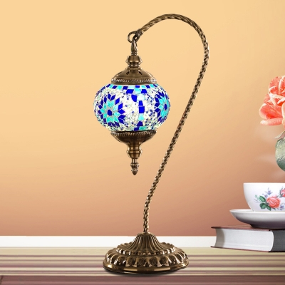 Stained Glass Spherical Table Light One Light Turkish Style Desk Lamp in Blue/Red/White/Yellow for Bar