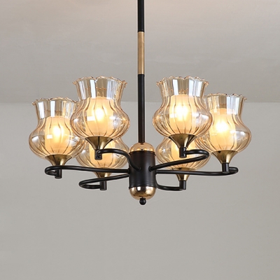 Study Room Gourd Shade Chandelier Glass 3/6/8 Lights Traditional Style Black Ceiling Light