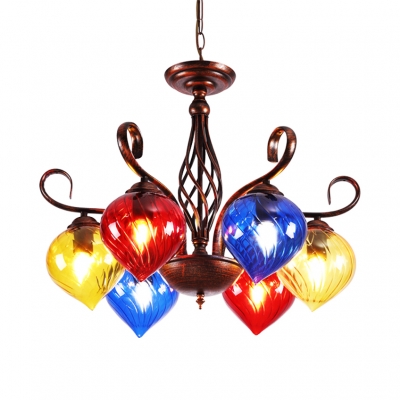 Swirl Glass Heart Pendant Light Dining Room Foyer 6 Lights Moroccan Style Chandelier in Rust