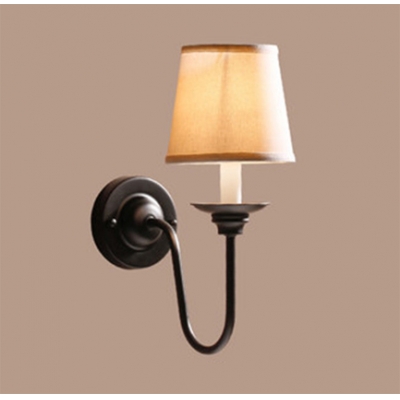 Traditional Tapered Shade Wall Light 1 Light Fabric Sconce Light in Black for Hallway Bedroom