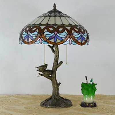 Tree Baroque/Cow/Sunflower Desk Light with Bird Glass Resin 2 Lights Rustic Stylish Table Lamp for Cafe