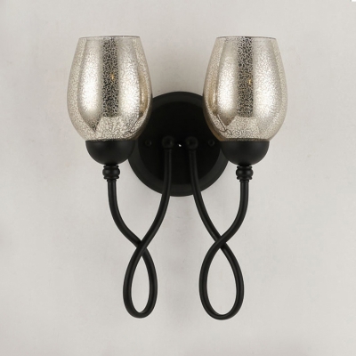 Vintage Style Bud Shade Wall Light 1/2 Lights Mottled Glass Wall Lamp in Black for Bathroom
