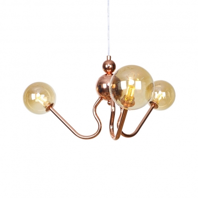 Vintage Style Globe/Tube Chandelier Amber/Clear Glass Copper Pendant Light for Dining Room