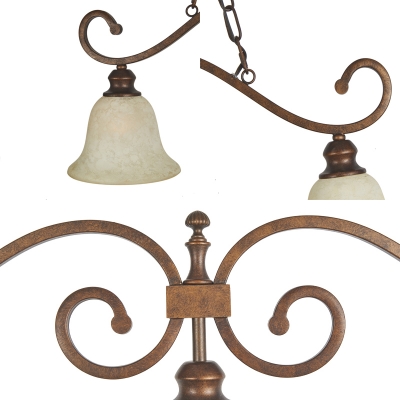 White Bell Shade Island Pendant 3 Lights Antique Style Frosted Glass Hanging Light for Restaurant