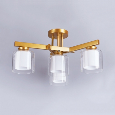 White Cylinder Semi Ceiling Mount Light 4/5/6 Lights Modern Glass Flush Light for Bedroom