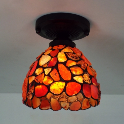 1 Light Bowl Ceiling Mount Light Traditional Agate Flush Light in Red for Cloth Shop Porch