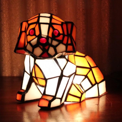 Single Light Cat/Doggy Table Light Tiffany Stylish Glass Night Light for Study Room