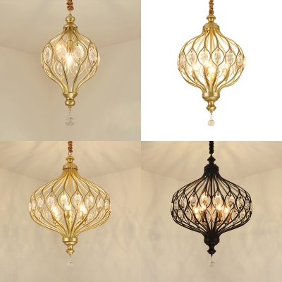 1/4/6 Lights Lantern Pendant Light with Crystal Luxurious Style Chandelier in Black/Gold for Study Room