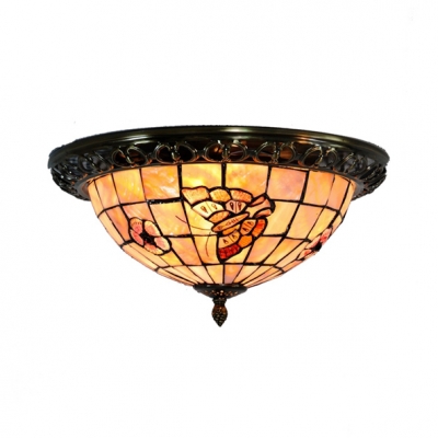 Butterfly/Flower/Hollow/Magnolia Flush Ceiling Light Antique Tiffany Stained Glass Ceiling Lamp for Bedroom