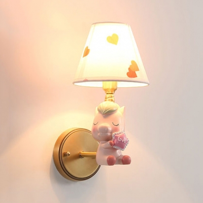 Child Bedside Pony Wall Light Resin 1/2 Lights Lovely Blue/Pink Sconce Light with Fabric Shade