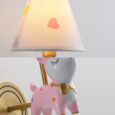 Kid Bedroom Deer/Swan Sconce Light Resin Two Lights Cartoon Candy Colored Wall Lamp with Tapered Shade