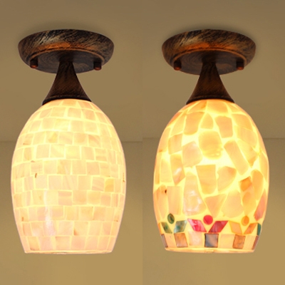 

Beige/Colorful Oval Ceiling Lamp 1 Bulb Mosaic Shell Flush Ceiling Light for Bedroom Porch, HL541307