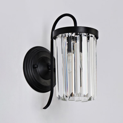 Black/Gold Cylindrical Wall Sconce 1 Light Simple Style Clear Crystal Sconce Light for Bathroom