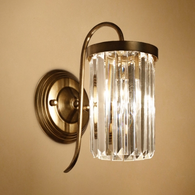 Black/Gold Cylindrical Wall Sconce 1 Light Simple Style Clear Crystal Sconce Light for Bathroom