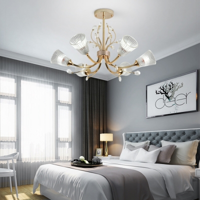 Clear Bud Shade Pendant Lamp 6/8 Bulbs Elegant Style Ribbed Glass Chandelier for Bedroom