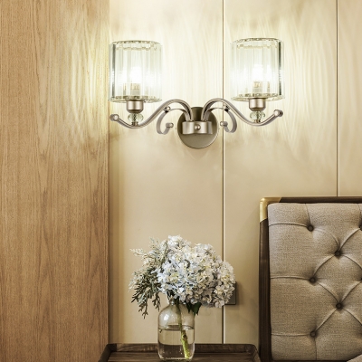 Clear Crystal Cylindrical Wall Sconce 1/2 Head Modern Style Sconce Lamp in Gold for Hotel
