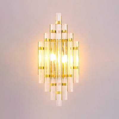 Gold Finish Wall Light Two Heads Modern Stylish Clear Crystal Sconce Lamp for Bedroom Corridor