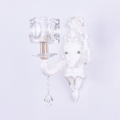 Clear Crystal Cube Wall Light Living Room Bedroom 1/2 Heads Elegant LED Sconce Light in White
