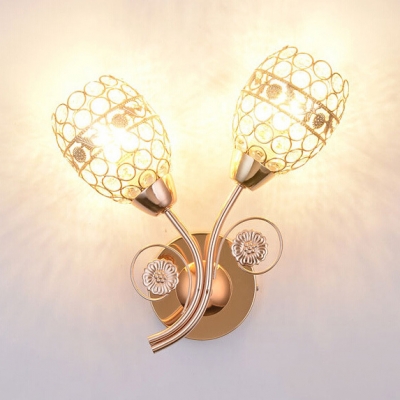 Metal Bud Wall Light Living Room 1/2 Head Luxurious Style Sconce Lamp with Clear Crystal in Gold