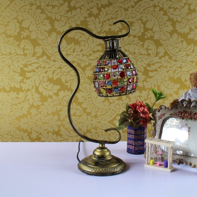 Metal Lantern Shape Desk Light Villa Hotel 1 Head Moroccan Style Table Lamp with Colorful Crystal